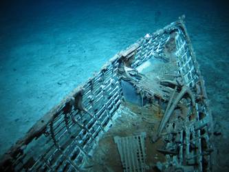One of ship's boats lying on seabed in decayed state
